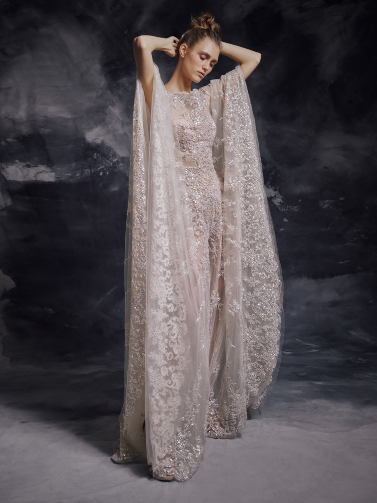 2020 Modest Elegant Krikor Jabotian Jewel Long Sleeve A Line Evening Dresses Sequins Lace Applique Formal Dresses Floor Length Party Gown