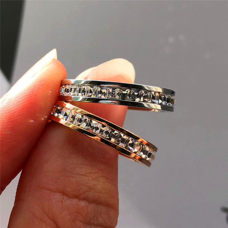Female Crystal CZ Stone Ring Vintage Stainless Steel Women Wedding Rings Fashion Promise Yellow Gold Engagement Ring