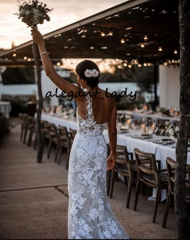 Bohemian Mermaid Wedding Dresses 2020 One Shoulder Lace Applique Floral Summer Holiday Country Beach Bride Dress vestido de no