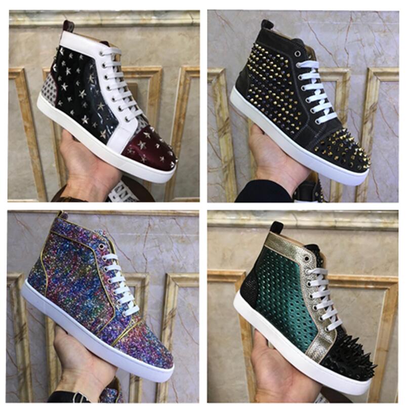 Men Women Casual Shoes High-top fashion classic running shoes Red Bottom Studded Spikes Insider Sneakers Black Red White Leather High Boots
Men Women Casual Shoes High-top fashion classic running shoes Red Bottom Studded Spikes Insider Sneakers Black Red White Leather High Boots