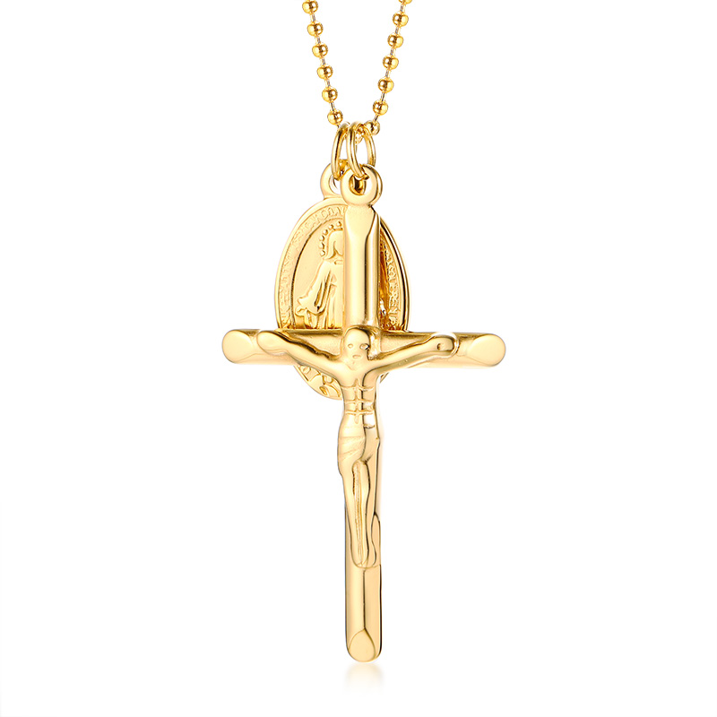 Virgin Mary Necklace in Stainless Steel Gold Medallion Necklace Religious Miraculous Jewelry