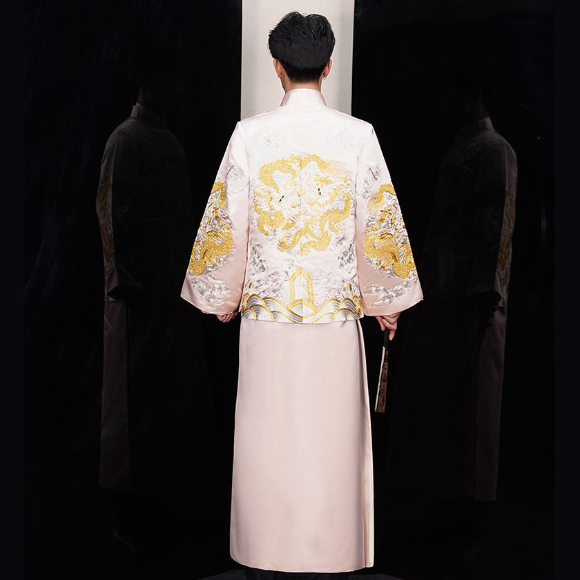 New arrival male cheongsam Chinese style costume the groom dress jacket long gown traditional Chinese wedding dress men ethnic clothing