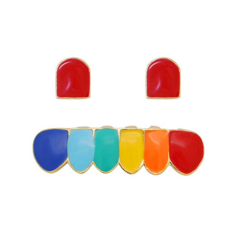 New Gold Plated Mixed Color Vampire Up Single Teeth Grills Bottom Hip Hop Fang Grillz Halloween Dental Tooth Cap Decoration Wolf Tide Body Piercing Je