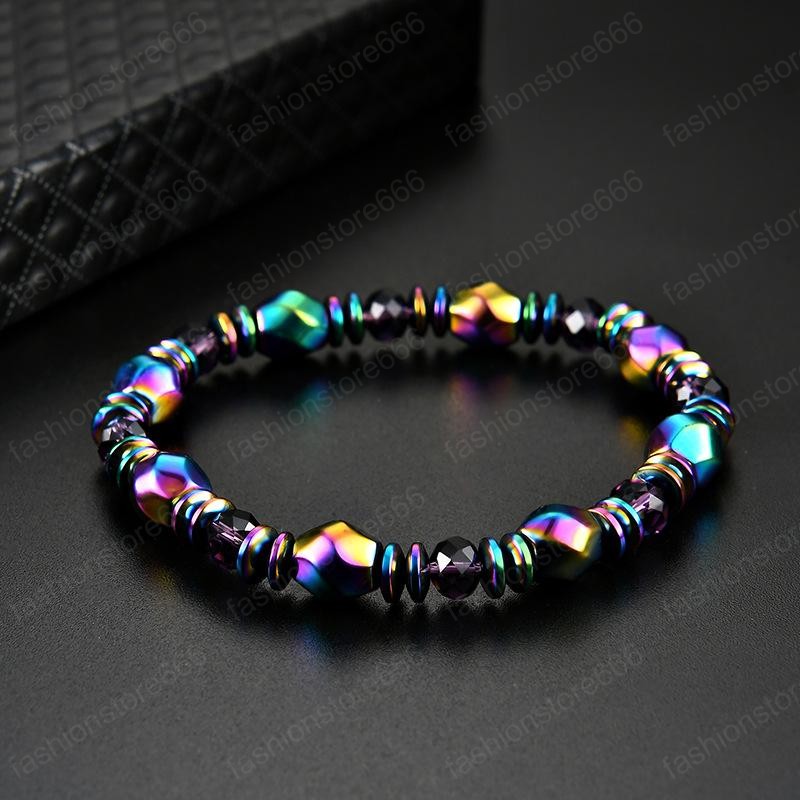 Colorful Strands Beaded Bracelets Magnet Bracelet Women Hematite Health Rainbow Magnetic Bangle Charm Bracelet for Women Unisex Men Handmade Jewelry