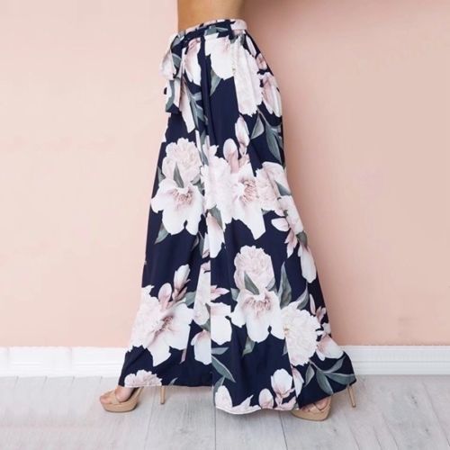 Womens Floral Palazzo Pants High Waist Wide Leg Culottes Ladies Loose Casual Long Trousers C19041603 Z260314