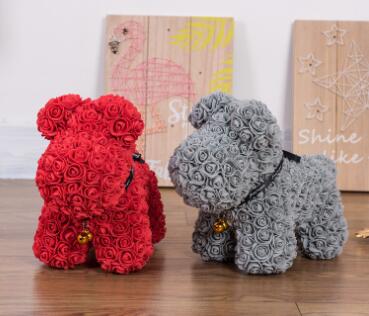 Artificial Rose Flower PE Rose Dog Cute Cartoon Dog Flower Girlgriend Present Wedding Party Decoration Valentine's Day Gift
