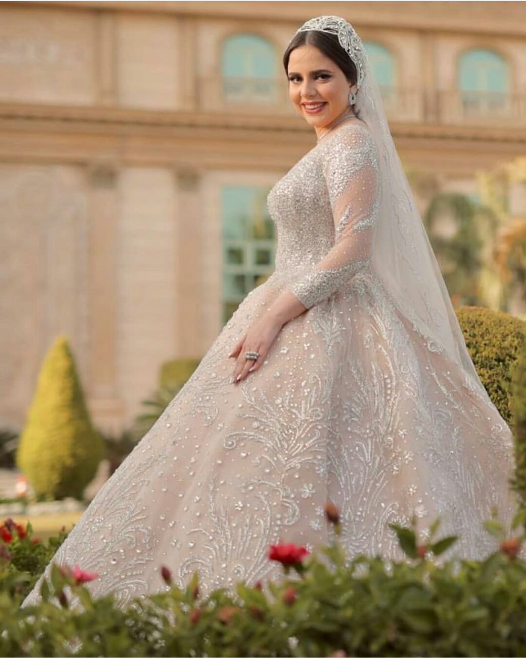 dubai crystals dresses plus size beaded chapel train vestido de novia arabic bridal wedding dress