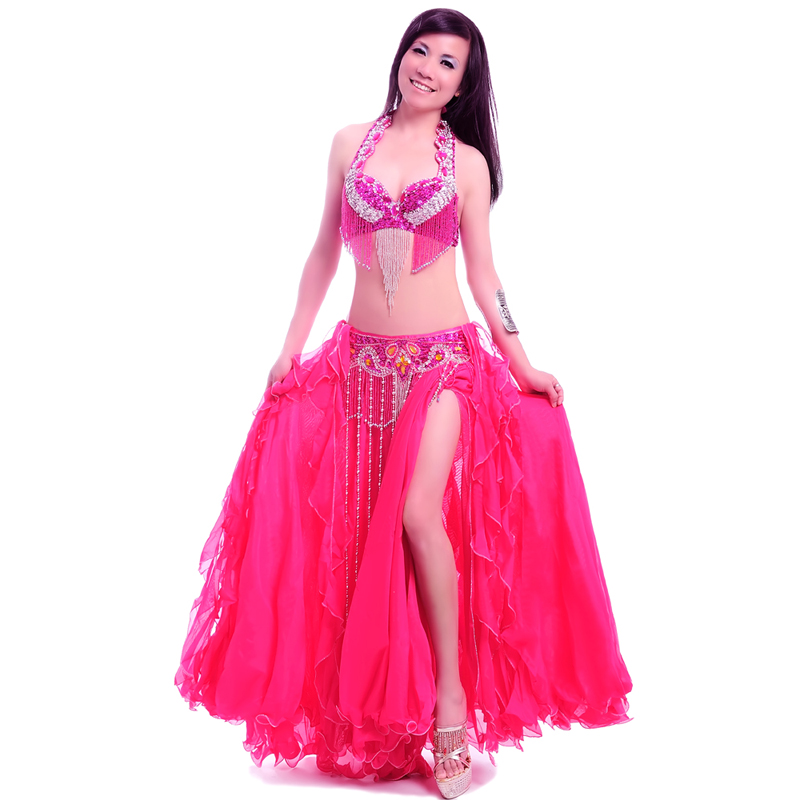 Women Belly Dance Costume Professional Performance Bellydance Outfit Bras Belt Skirt Set Oriental Beads Costumes D