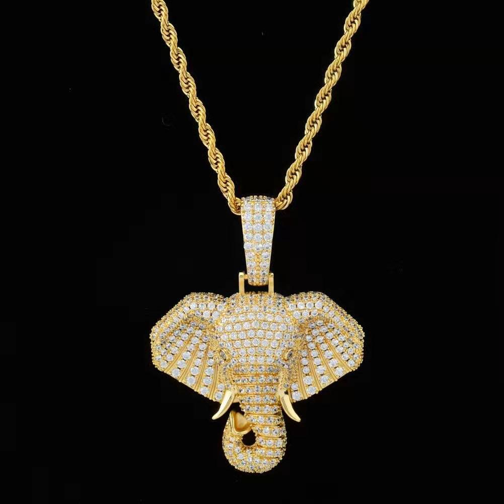 iced out elephant pendant necklaces for men luxury designer mens bling diamond animal pendants gold silver rose gold chain necklac