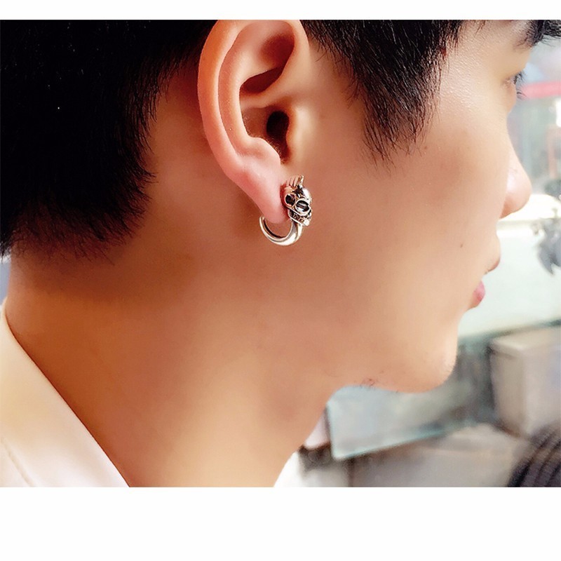 ZABRA 925 Sterling Silver Skull Stud Mens Earrings Vintage Black Earring Men Punk Skeleton Studs For Men Biker Jewelry 1pcs CX200623