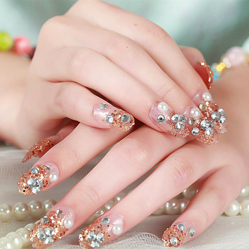 24pcs/boxed back with glue Pre design with Golden Rhinestone Flower Bride Nail tips Oval head Full Cover False Nails, As show
24pcs/boxed back with glue Pre design with Golden Rhinestone Flower Bride Nail tips Oval head Full Cover False Nails, As show