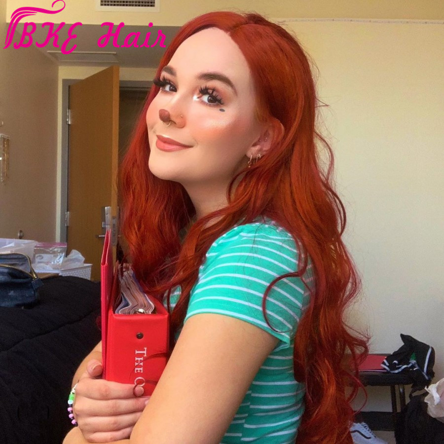 Long Wavy 360 lace Auburn Orange Color Wigs Synthetic Lace Front Wigs For Women Heat Resistant Fiber Glueless Ladies Cosplay Wig