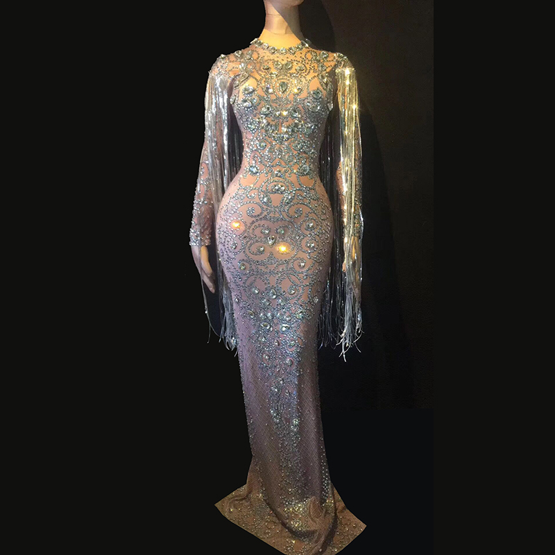Rhinestone Paillette Tassels Elastic Force Skinny Dress Stage Evening Dress Show Clothing Woman, As pic
Rhinestone Paillette Tassels Elastic Force Skinny Dress Stage Evening Dress Show Clothing Woman, As pic