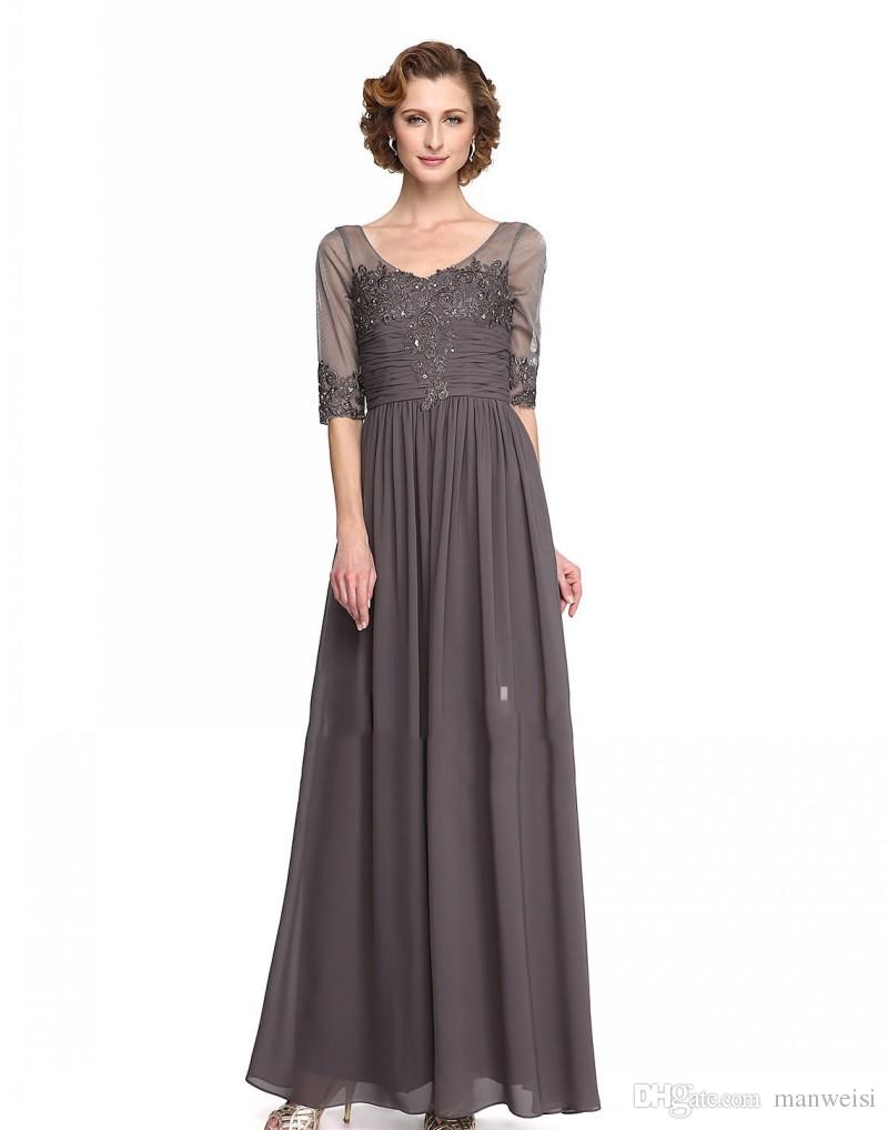 Chic Mother Of The Bride Dresses Crystal V Neck Appliques Chiffon Long Sleeve Evening Dress For Wedding Plus Size Mother Gowns