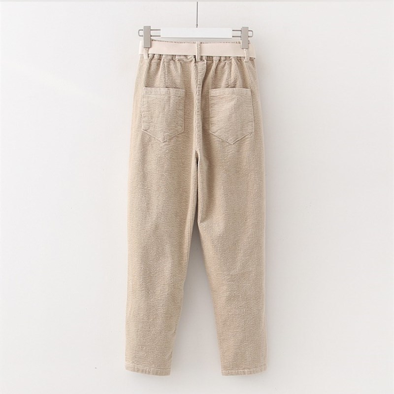 Corduroy Pants Harem Pants Autumn Winter Women Pants Elastic Waist Sashes Casual Black Trousers pantalones mujer cintura alta T200104