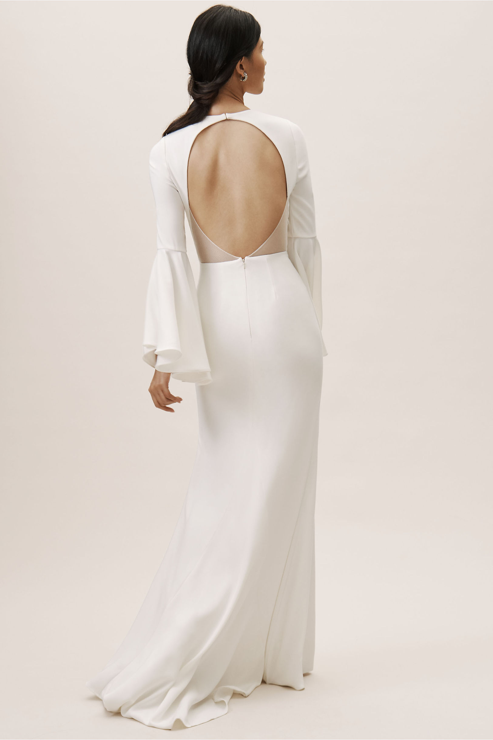 2019 Bhldn Beach Wedding Dresses Deep V Neck Sweep Train Hollow Back Bell Long Sleeves Wedding Dress Custom Elegant Bridal Gowns Garden