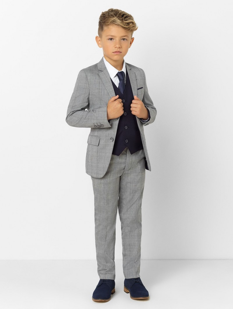 Light Grey Little Boy Formal Suits Dinner Tuxedos for Wedding Party Boy Groomsmen Kids Children Prom Suit Formal Wear (Jacket+Pants+Vest)