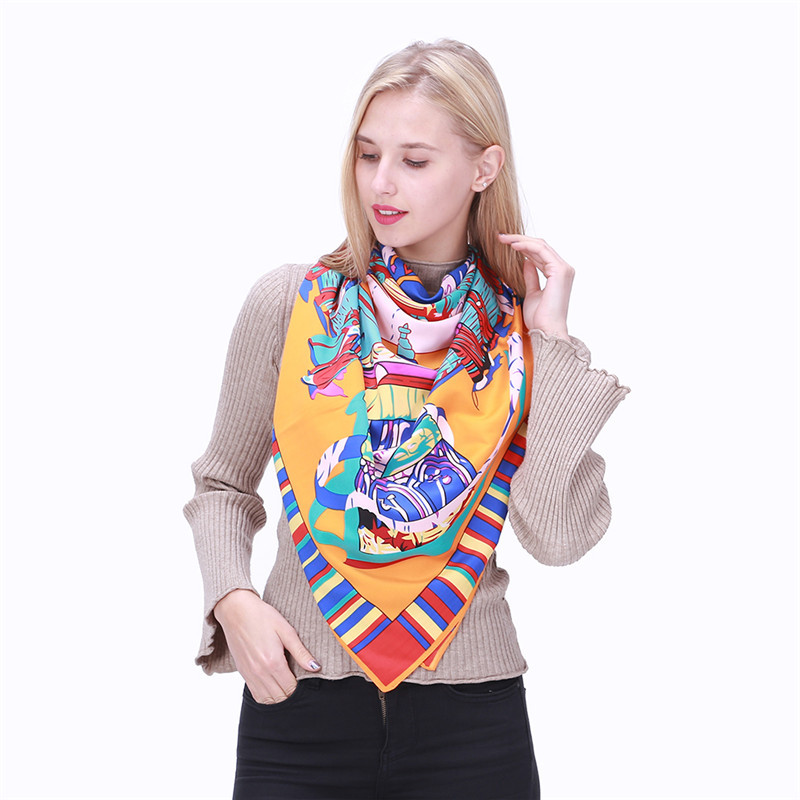 Head Scarves 130 Silk Scarf Top Twill Square Scarfs Vintage Neck Foulard Femme Handmade Big Headwrap Versatile Accessory