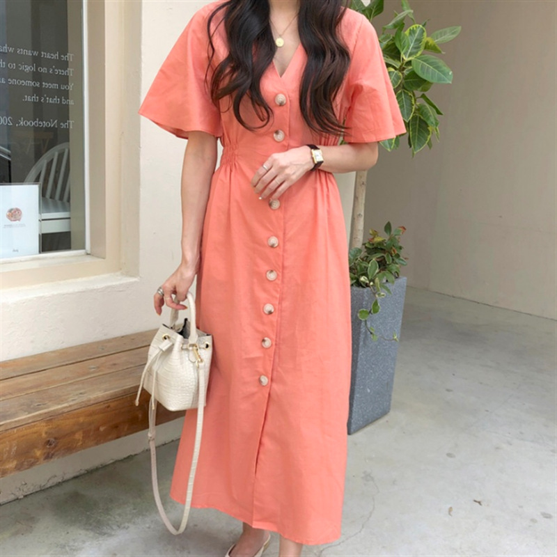 2020 Chic Casual Long V-neck Single-breasted Solid Color Slim Maxi Dress Women' Loose Casual Pink Shirt Womens Girl Female E124, Orange
2020 Chic Casual Long V-neck Single-breasted Solid Color Slim Maxi Dress Women' Loose Casual Pink Shirt Womens Girl Female E124, Orange