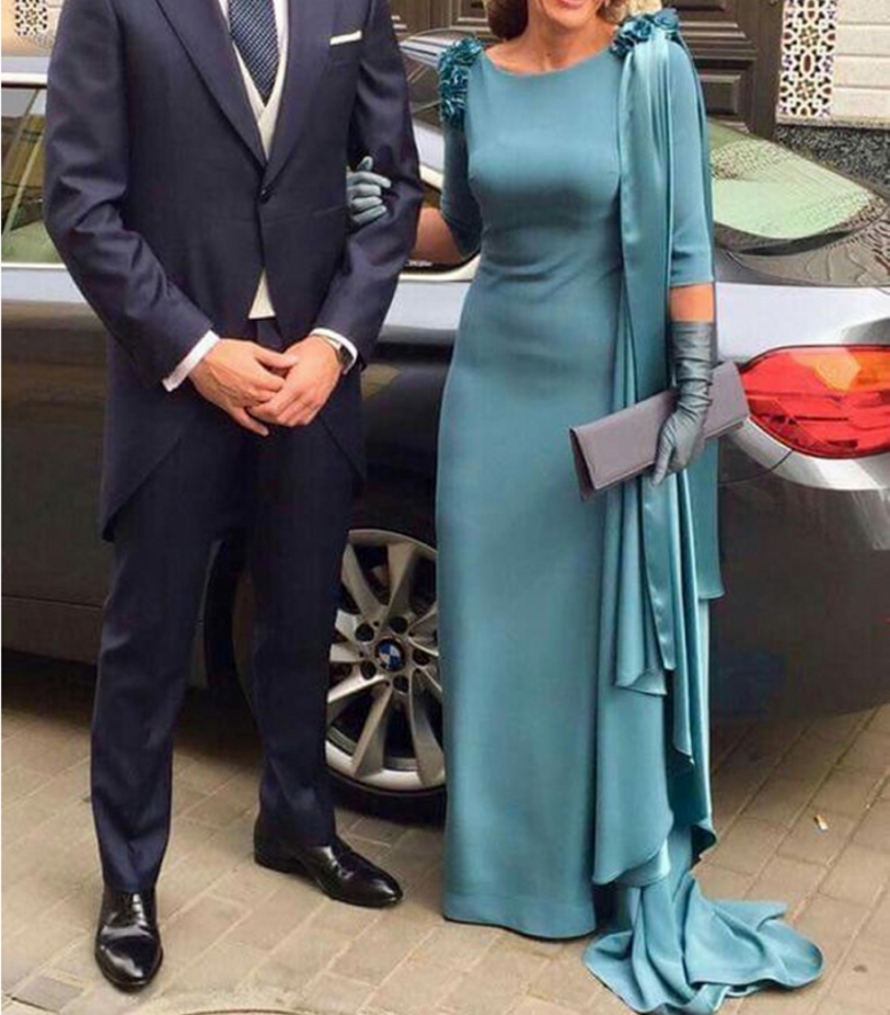 2025 Vintage Long Mother of the Bride Dresses Evening Gowns Sheath Three Quarter Sleeves Women Formal Dress vestido de fiesta