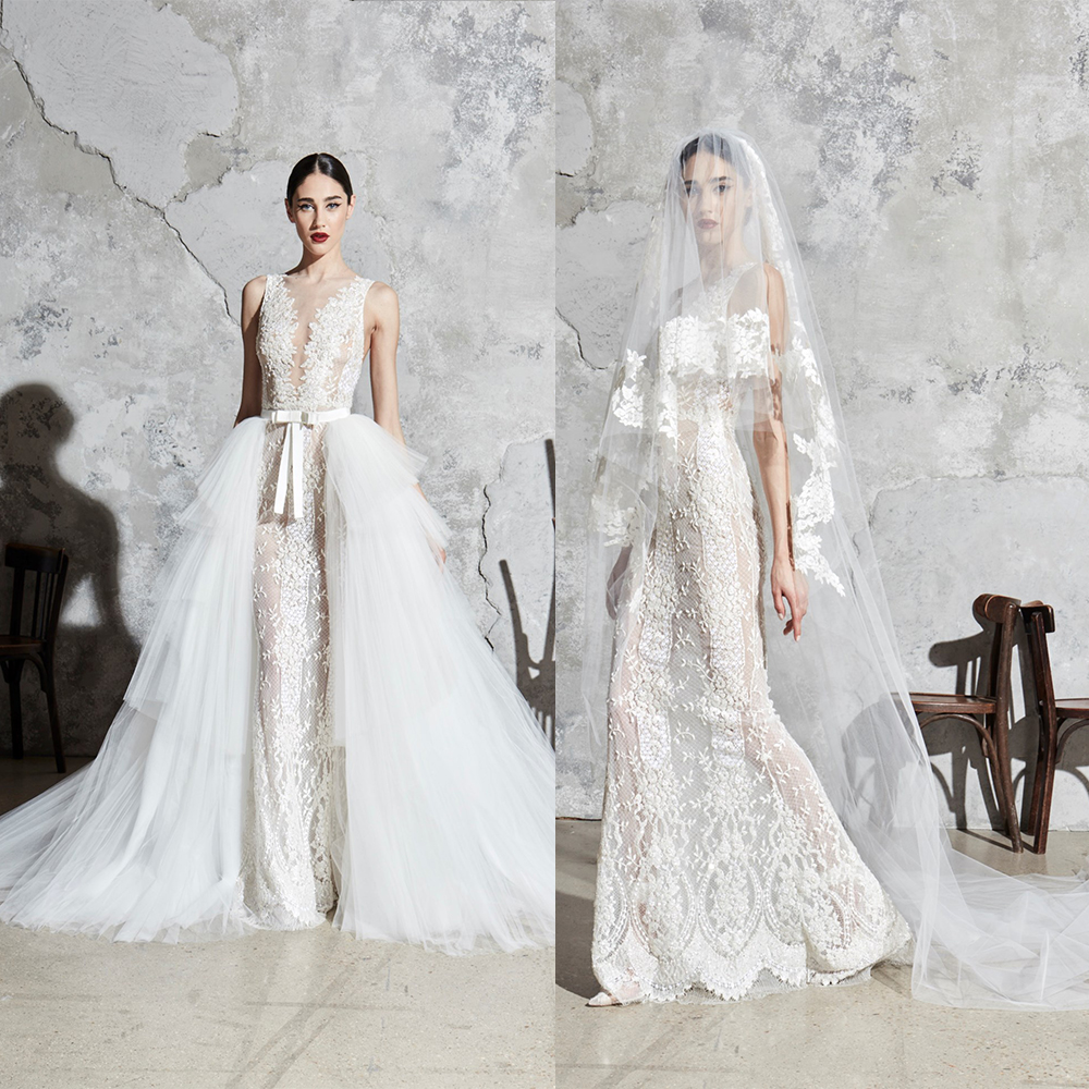 Modest Sexy Zuhair Murad Mermaid Wedding Dresses With Detachable Train V Neck Sleeveless Lace Wedding Gown Sweep Train robe de mariée, Dark navy
Modest Sexy Zuhair Murad Mermaid Wedding Dresses With Detachable Train V Neck Sleeveless Lace Wedding Gown Sweep Train robe de mariée, Dark navy