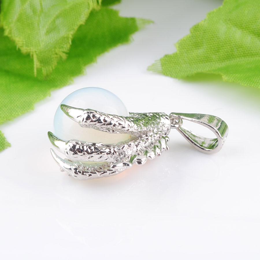 WOJIAER Natural Dragon Claw Pendant Round Opalite Stones Pendulum Necklace For Men Women Jewelry Reiki Amulet Gift N3105