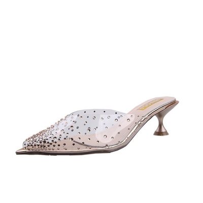 2020 summer fashion wear rhinestone sandals fine heel fish slippers, Gold