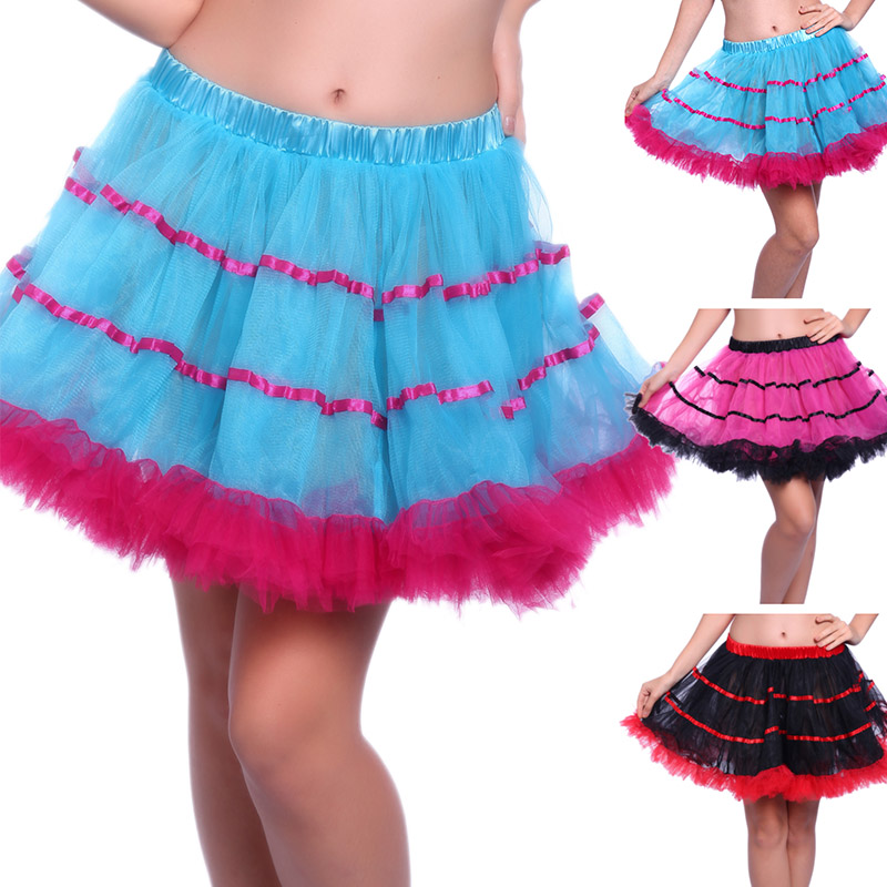 Women Contrast Ruffle Tulle Skirt Sexy Club Stage Dance Show Mini tutu Skirt Striped Mesh Plisse Pleated Petticoat School Girl Party Queen