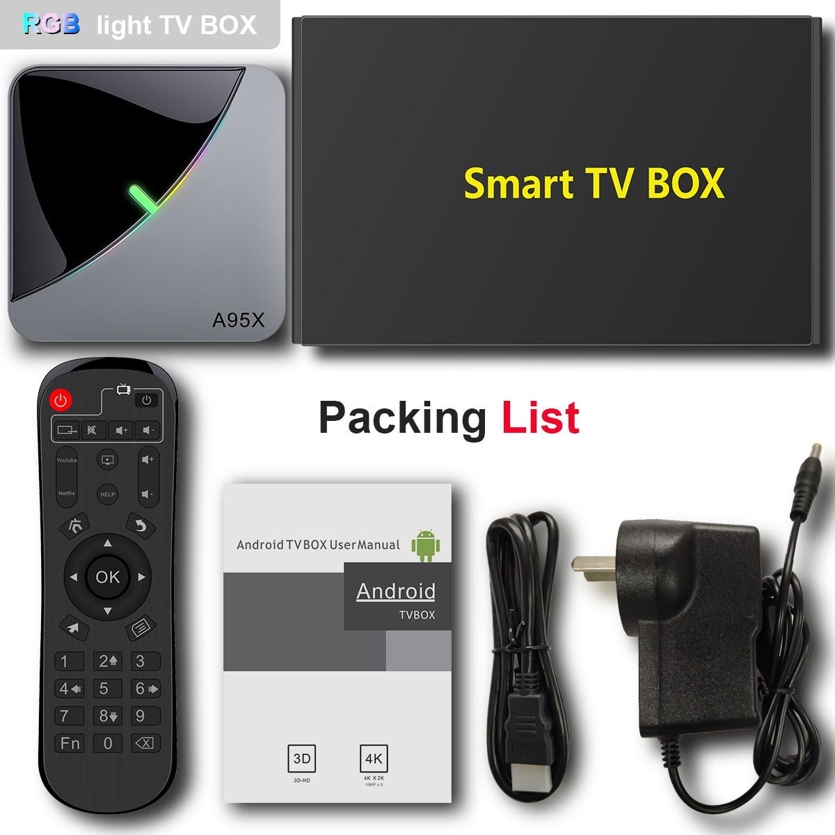 Android 9.0 Tv Box RGB Light Amlogic S905X3 1080P H.265 Google Play Netflix Youtube A95X F3 Air 8K Media palyer