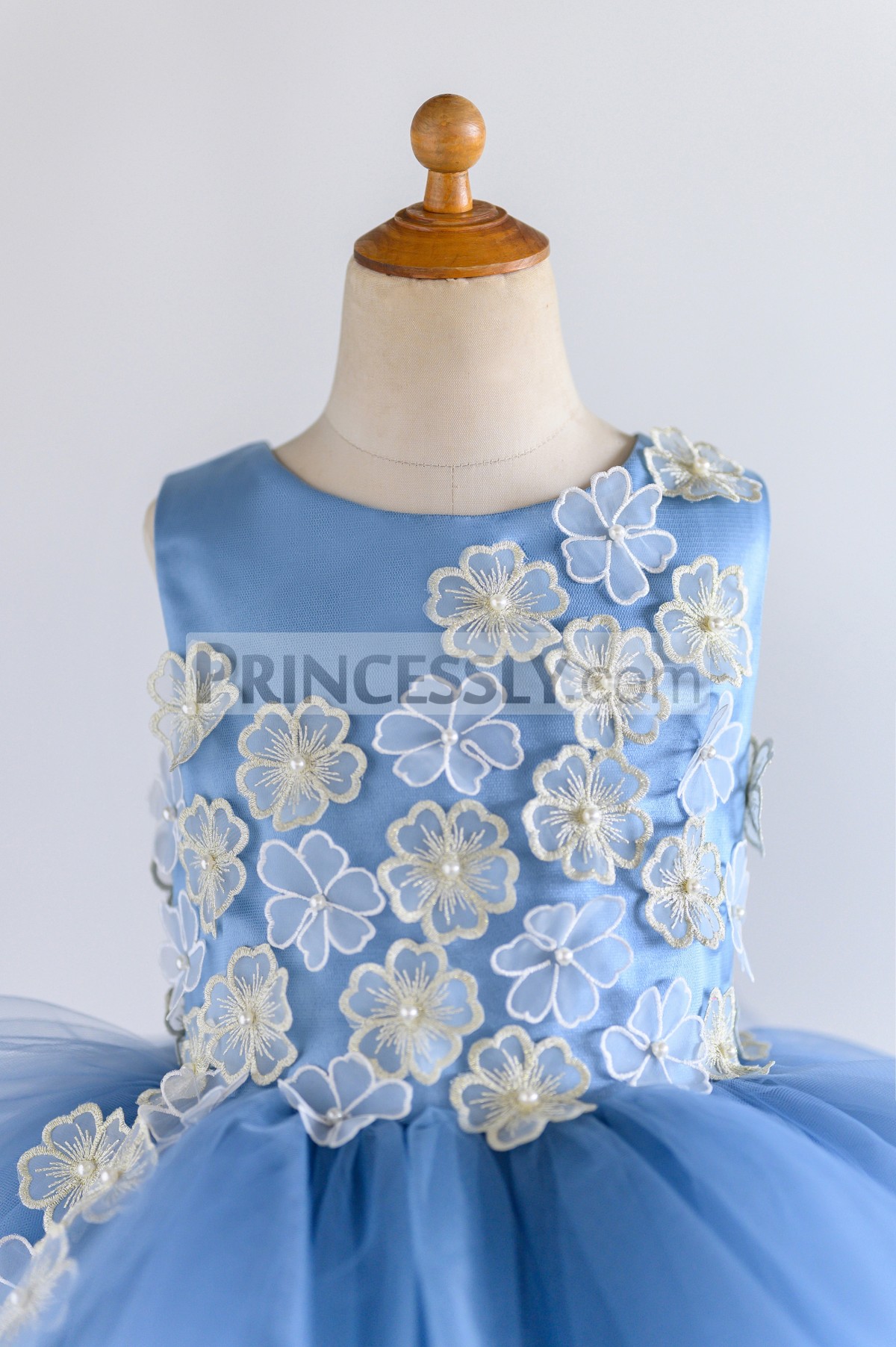 Modest Ball Gown Girl Spaghetti Sleeveless Tulle Lace Hand Made Flower Tiers Wedding Dress Knee Length Girl's Birthday Part 0431