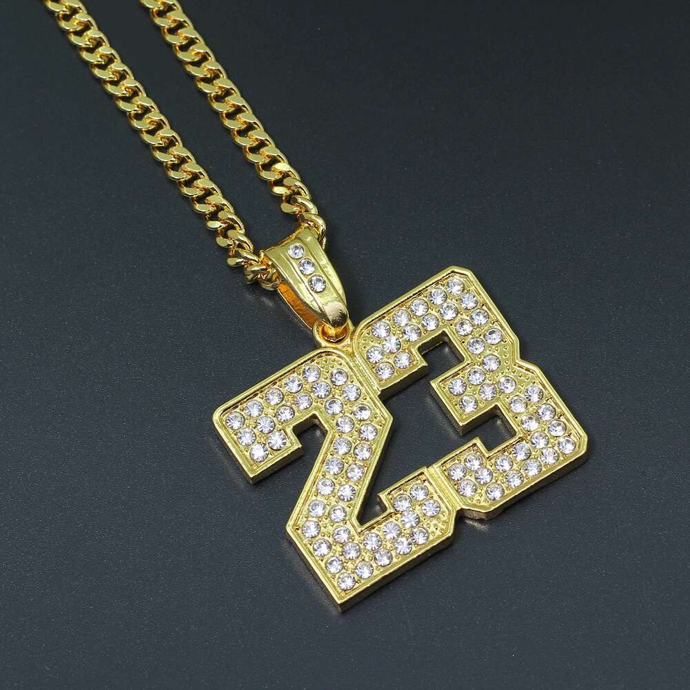 hip hop number 23 diamonds pendant necklaces for men golden silver alloy rhinestone luxury necklace Cuban link chain fashion jewel