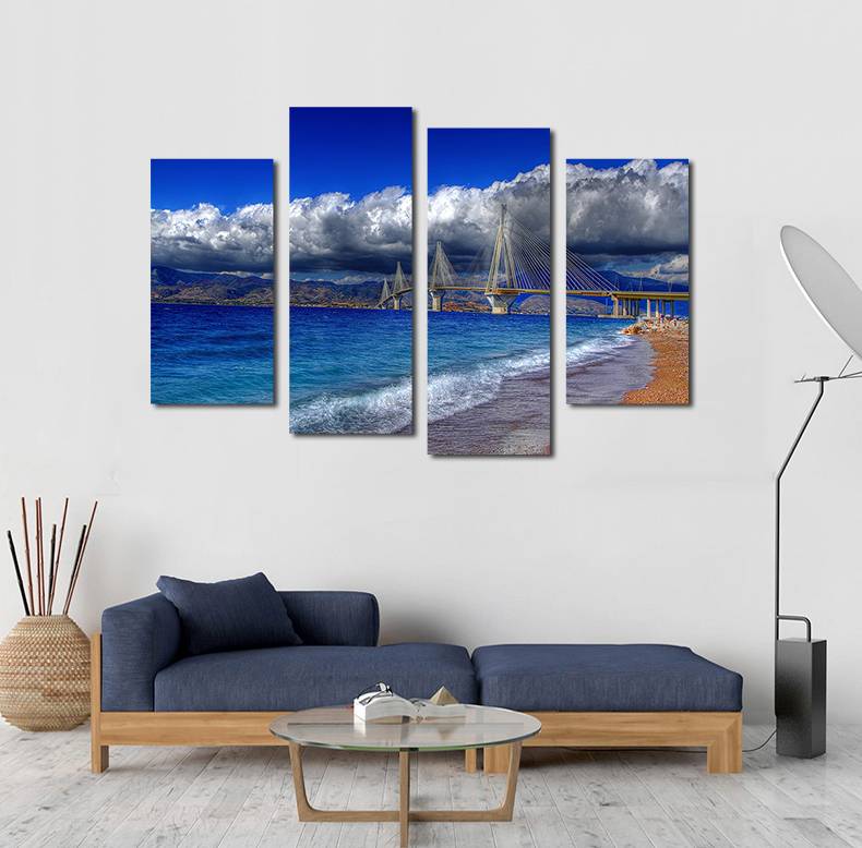 4pcs/set Unframed Blue Scenery of Brooklyn Bridge Cloud Print On Canvas Wall Art Picture For Home and Living Room Decor
