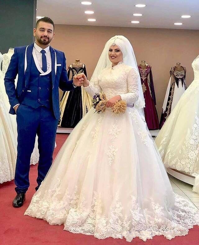 Vintage Ivory Muslim Wedding Dresses High Neck Long Sleeve Country Boho Wedding Gowns Lace Turkey Bridal Dress Romantic robes de mariée 2019