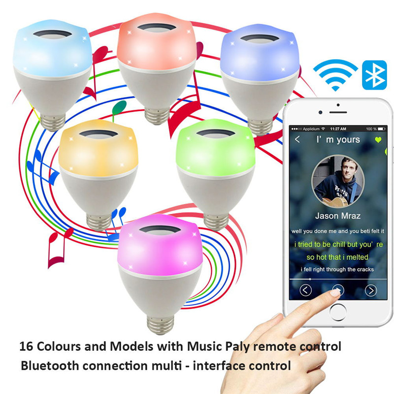 Bluetooth Speaker LED Bulb 12W E27 E26 LED Light Bulb RGB White Smart Music Bulb with 24 Keys Remote Control