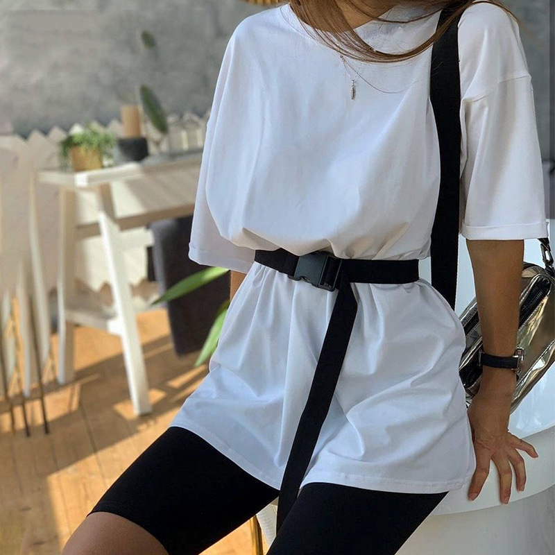 2020 Summer Fashion Casual Home Solid Color Loose T-shirt Shorts Female Playsuits Casual solid new women' two piece with belt, Black
2020 Summer Fashion Casual Home Solid Color Loose T-shirt Shorts Female Playsuits Casual solid new women' two piece with belt, Black