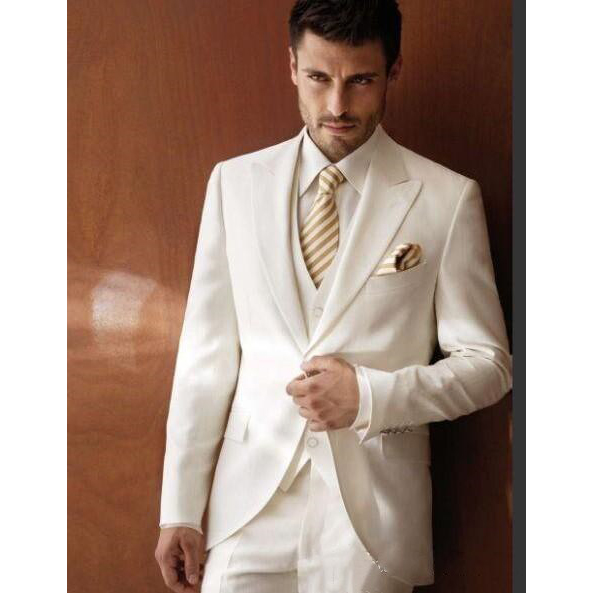 White Peaked Lapel Groom Tuxedos Jacket Vest Pants 3 Pieces Men Suits Custom Made Formal Business Wedding Prom Party terno Suit, Yellow
White Peaked Lapel Groom Tuxedos Jacket Vest Pants 3 Pieces Men Suits Custom Made Formal Business Wedding Prom Party terno Suit, Yellow