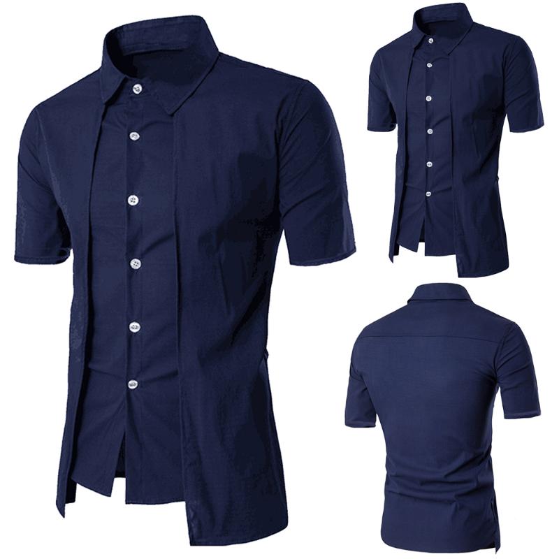 Mens Summer Casual Short Sleeve Shirt 2020 Fashion Turn-down Collar Single Breasted Navy Blue Shirts Men Clothes D30
Mens Summer Casual Short Sleeve Shirt 2020 Fashion Turn-down Collar Single Breasted Navy Blue Shirts Men Clothes D30