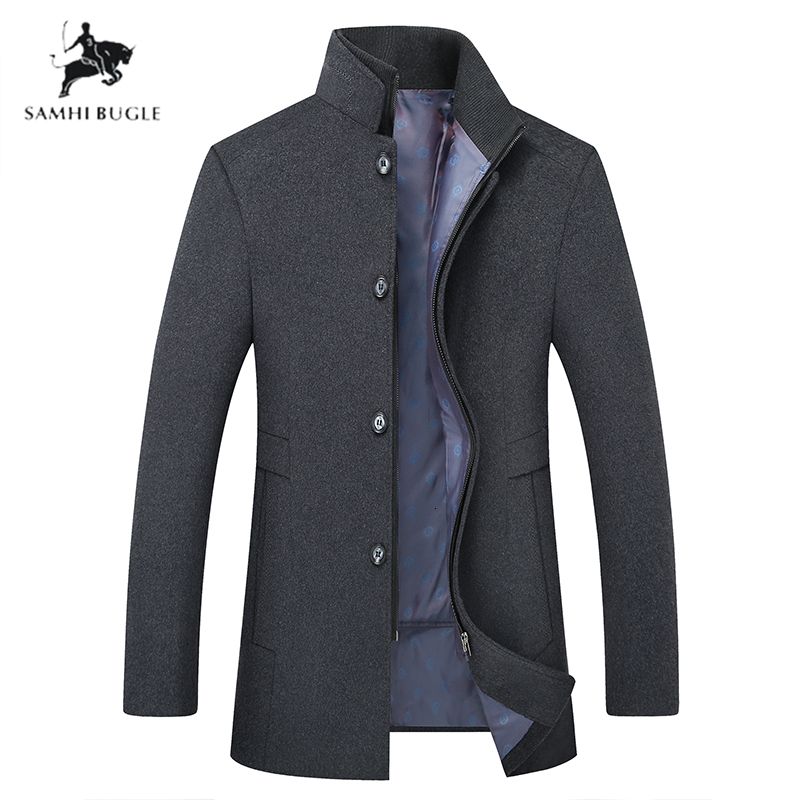 Plus-size M-6XL Winter Warm Wool Coat Men Thick Overcoats Topcoat Business Casual Mens Single Breasted Coats And Jackets CJ191212, Navy b lue