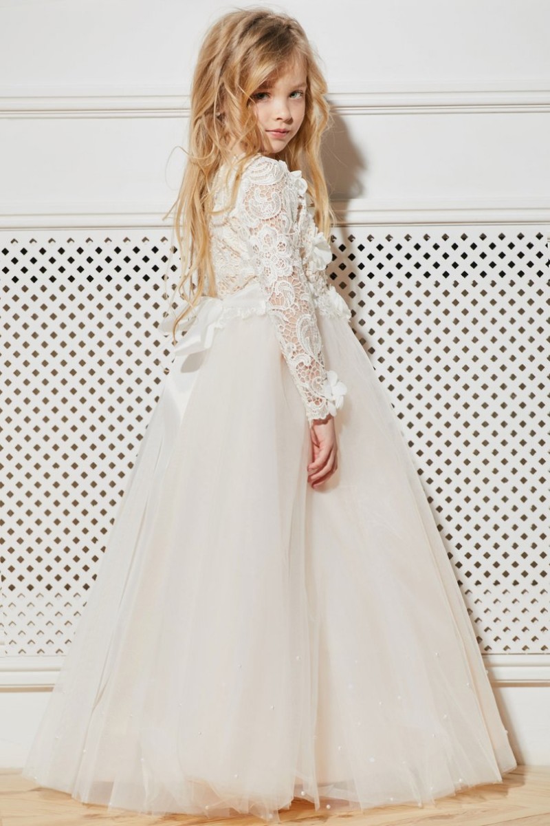 Fashion Lace Flower Girl Dresses For Wedding White Applique Bow Floor Length Pageant Dress Prom Party Formal Wear