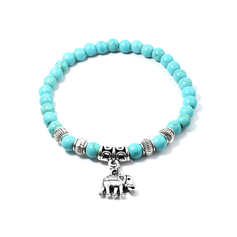 12PCS Fashion Natural Stone Beaded Howlite Turquoise Elephant Buddha Beads Yoga Bracelet Chakra Crystal Beads Charms Bracelets Jewelry