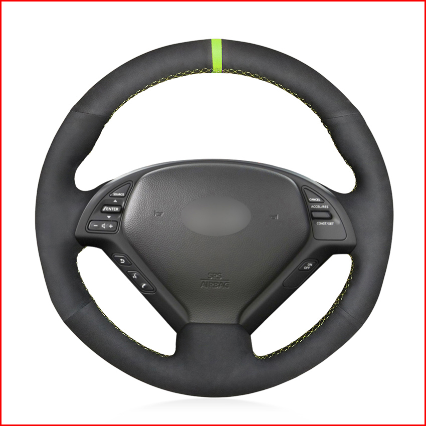 Black Suede Hand Sew Comfortable Soft Steering Wheel Cover for Infiniti G G25 G35 G37 EX EX35 EX37 Q Q40 Q60 QX50 (US) 2014-2018
Black Suede Hand Sew Comfortable Soft Steering Wheel Cover for Infiniti G G25 G35 G37 EX EX35 EX37 Q Q40 Q60 QX50 (US) 2014-2018