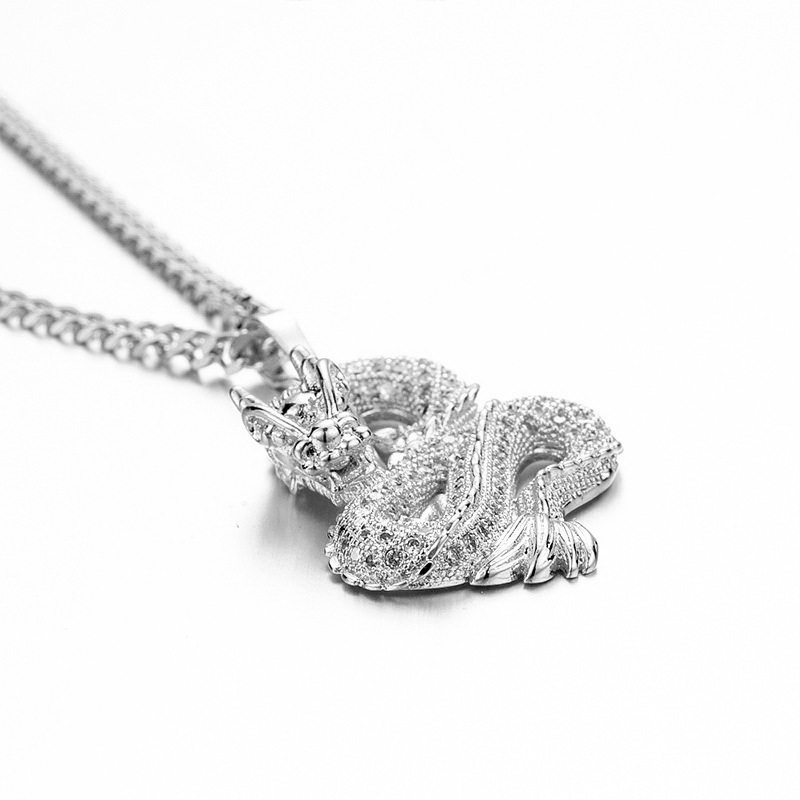 Hip Hop Chinese Dragon Pendant Gold Plated TopBling White Zircon New Designer Necklace Jewelry