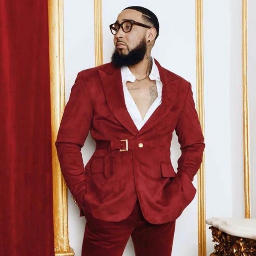 red mens suits belt veet two piece tweed suit herringbone peaked lapel custom made prom dresses groom tuxedos wedding jacket pants