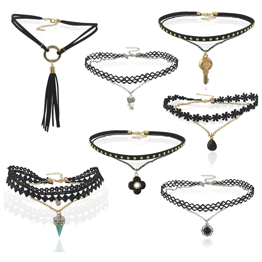 Black double-layer leather choker choker multi-layer pendant hipster necklace collar
Black double-layer leather choker choker multi-layer pendant hipster necklace collar