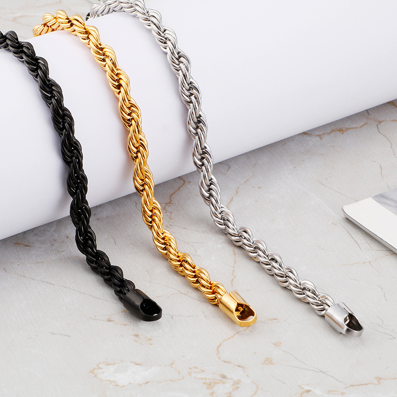 316L Stainless Steel Rope Chain Bracelet Titanium Steel 18K Gold Plated Bangle for Men Women No Fade