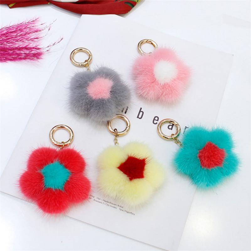 10cm Hot Real Mink Fur Ball Keychain For Handbag Car Key Ring Fashion New Mink Flower Pompom Pendant Real Fur Key Chains