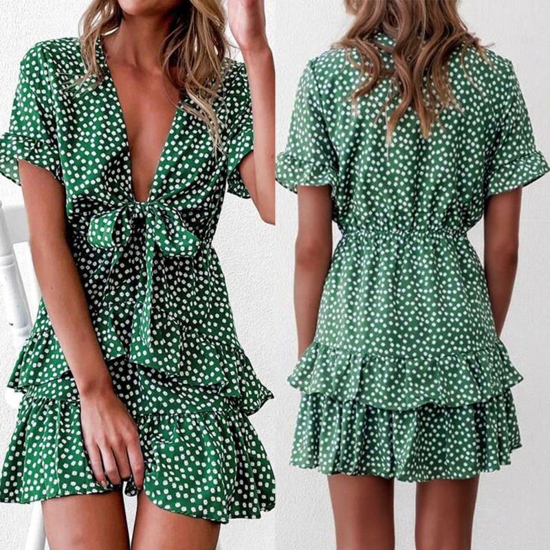 2020 Fashion Women Polka Dot Boho Ruffle Mini Dress Knot V-Neck Party Summer Beach Holiday Dresses Women Vestidos, Green
2020 Fashion Women Polka Dot Boho Ruffle Mini Dress Knot V-Neck Party Summer Beach Holiday Dresses Women Vestidos, Green