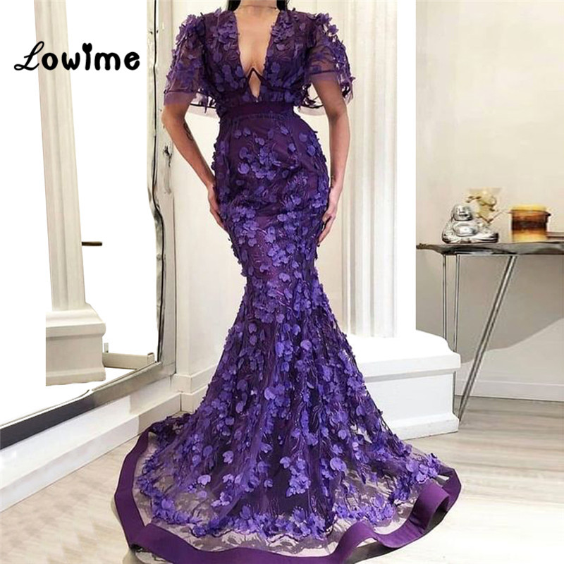 Purple Flower Mermaid Evening Dresses V Neck With Short Sleeves Wedding Party Dress 2019 Couture Long Prom Dresses Formal Gowns, Yellow
Purple Flower Mermaid Evening Dresses V Neck With Short Sleeves Wedding Party Dress 2019 Couture Long Prom Dresses Formal Gowns, Yellow