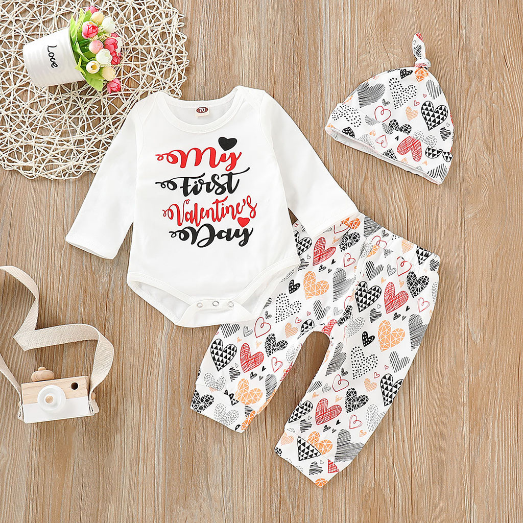 3pcs Girl Clothes My Valentine's Day Outfits Infant Baby Valentine's Day Letter Print Long Sleeve Romper+print Pants+hat Outfits, Customize
3pcs Girl Clothes My Valentine's Day Outfits Infant Baby Valentine's Day Letter Print Long Sleeve Romper+print Pants+hat Outfits, Customize