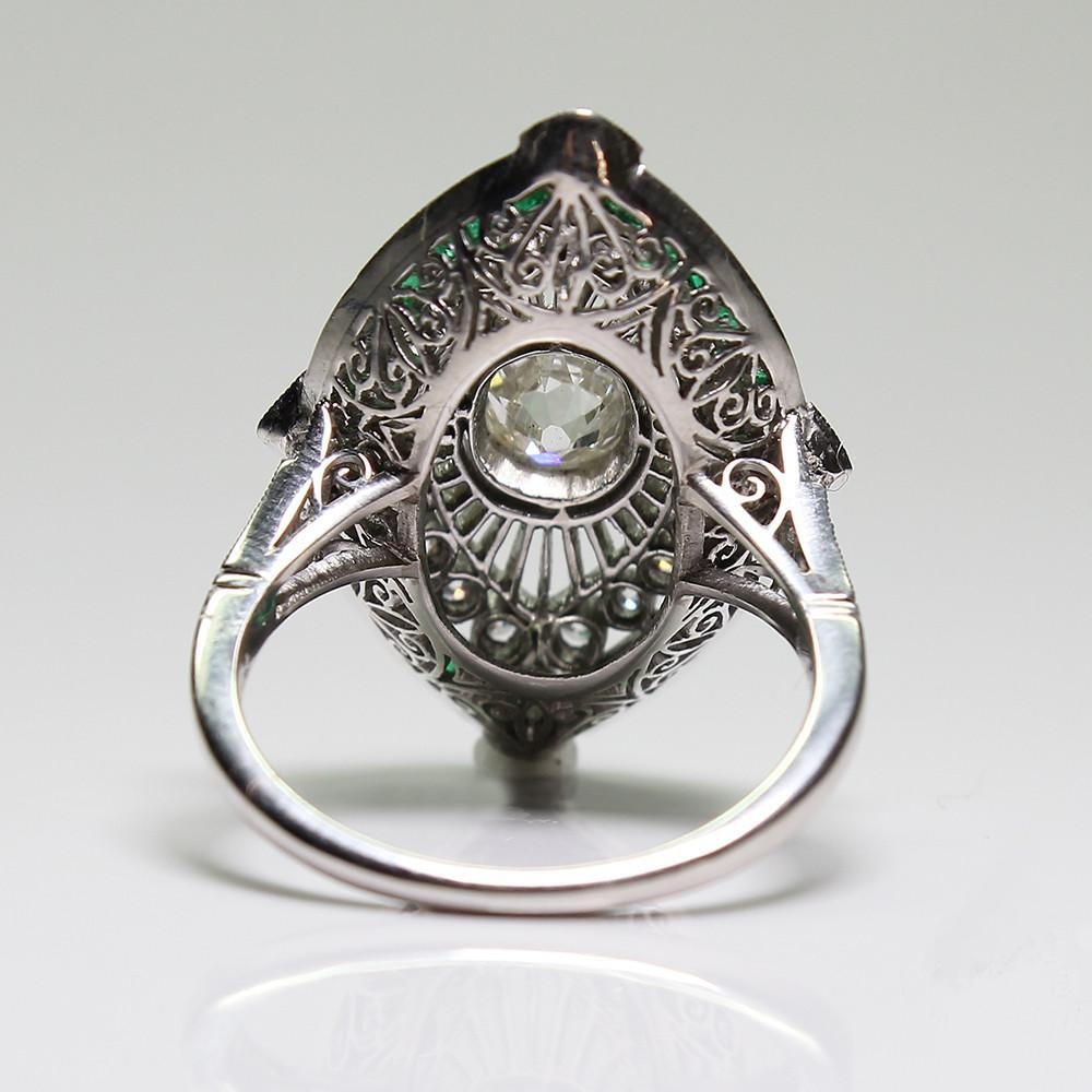 Antique Art Deco 925 Sterling Silver Emerald White Sapphire Floral Engagement Party Ring Size Anniversary Gift Day US 5 12